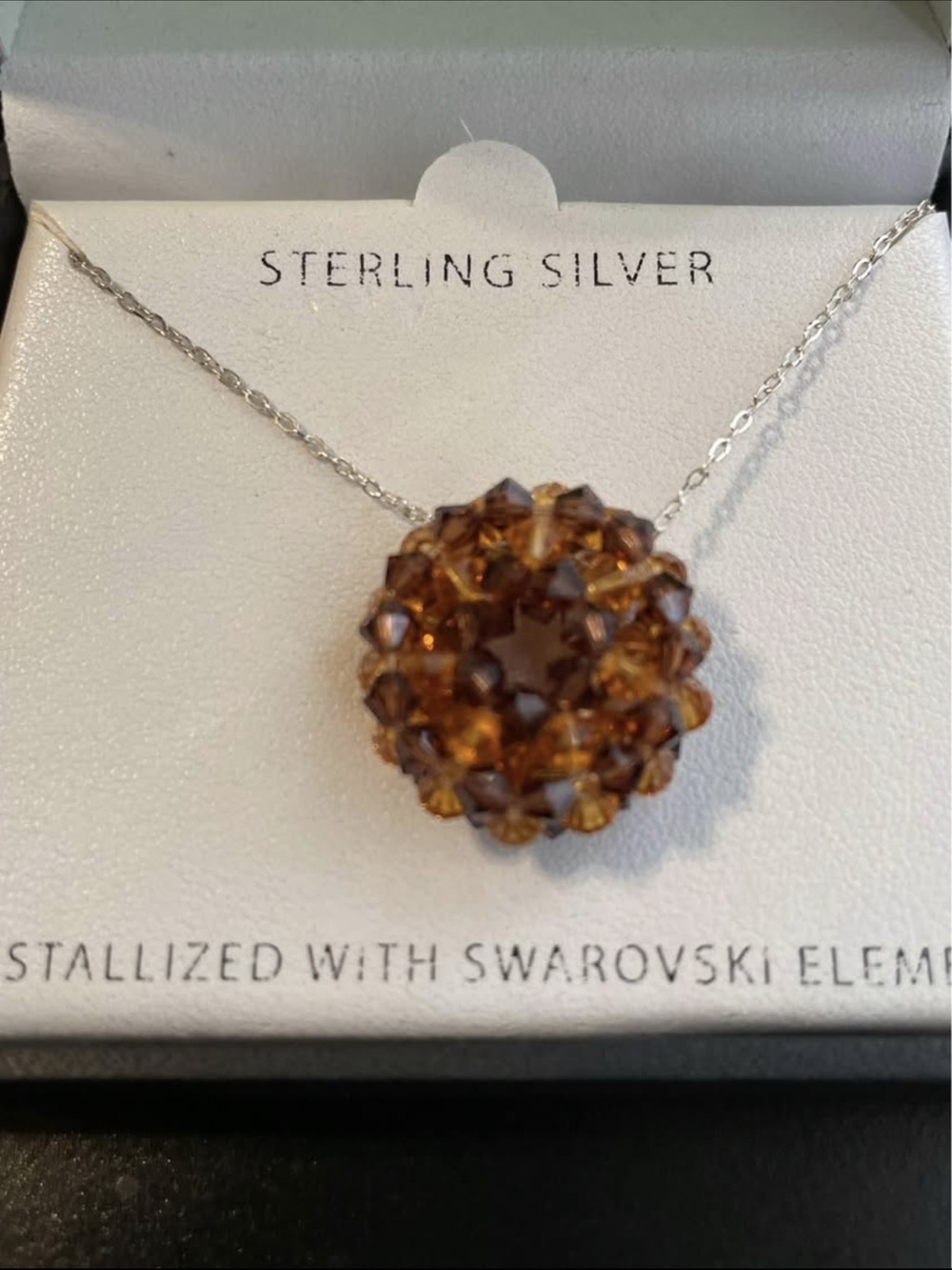 Swarovski Brown Crystal Cluster Sterling Silver Necklace